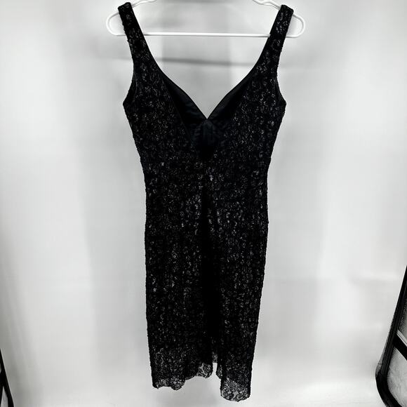Hugo Buscati Dress Lace Embroidered Deep V Line Cocktail Party Chic Black 4 - Picture 6 of 6